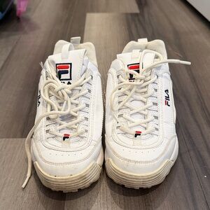Fila White Sneakers with Red and Blue Accents